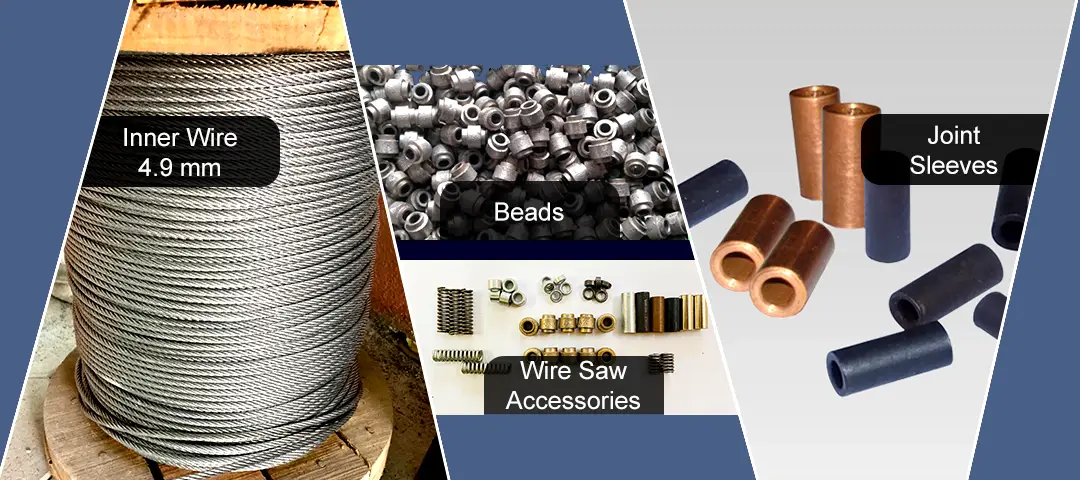 Wire saw accessories including inner wire, diamond beads, joint sleeves, and precision stone cutting components for mining equipment